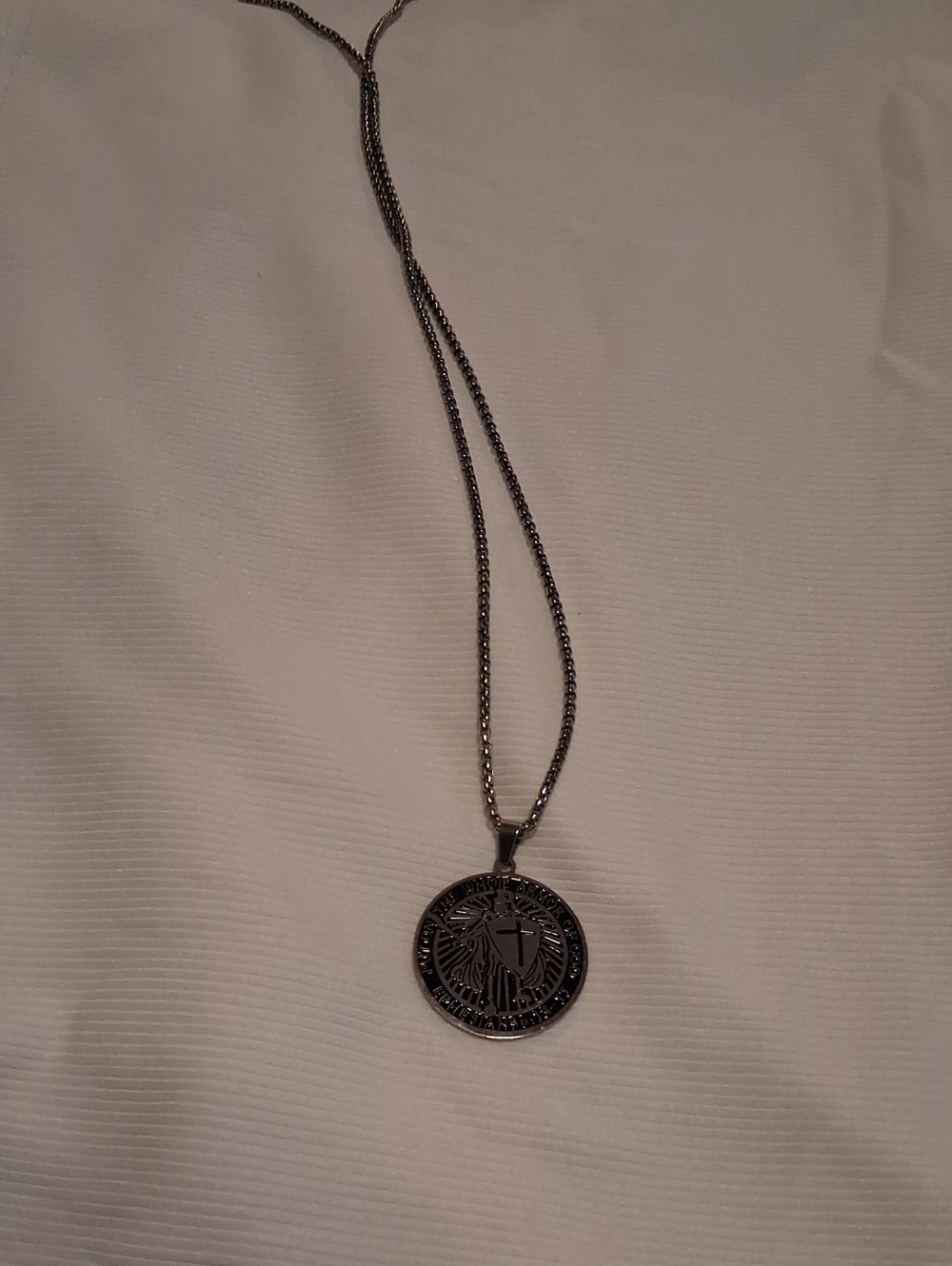 Round Silver Medallion Pendant Necklace - Stainless Steel